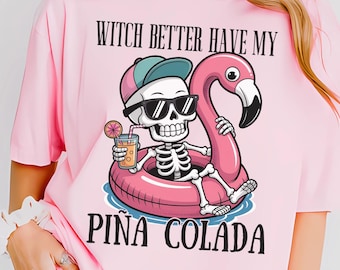 Summerween Comfort Color Tshirt, Spooky Summer Vibes Skeleton Monster Beach Party Tee Vacation Shirt Scary Movie Lover Gift Trendy Aesthetic