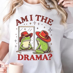 Am I The Drama T-shirt vintage stijl kikker, losgeslagen shirt, shirt geestelijke gezondheid, grappige pad grafische sweater, Silly Frog Retro Sassy T-shirt cadeau