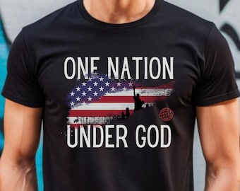 Camisa One Nation Under God, camisa cristã americana, camisa 4 de julho, camisa patriótica, camisa americana, camiseta do Dia da Independência, presente de 4 de julho