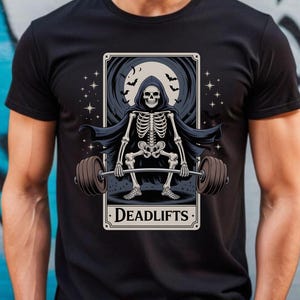 Camiseta de tarot de esqueleto para gimnasio, camiseta de entrenamiento de peso muerto, camiseta de mamá musculosa, peso muerto para mujeres, fitness para mujeres, camiseta de gimnasio de Halloween, camiseta con meme de peso muerto