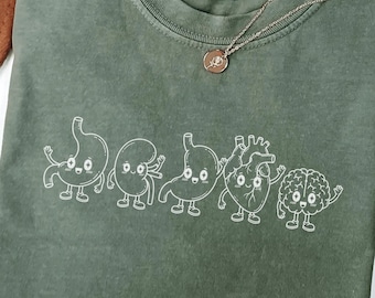 Comfort Colors® Organ Friends-tröja, söt anatomi-tröja, rolig läkarstudentpresent, topp för vårdpersonal, skjorta för vetenskapssjuksköterska
