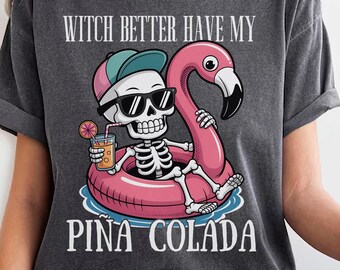 Summerween Comfort Color Tshirt, Spooky Summer Vibes Skeleton Monster Beach Party Tee Vacation Shirt Scary Movie Lover Gift Trendy Aesthetic