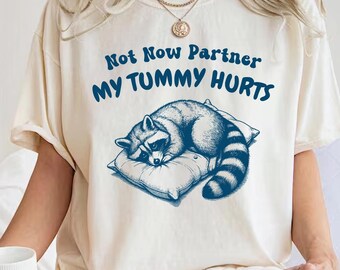 Nicht jetzt Partner Mein Bauch tut weh, IBS Laktose Intolerant Waschbär Unhinged TShirt Gen Z Meme lustiges Dummes T-Shirt Weirdcore Comfort Farben Shirt