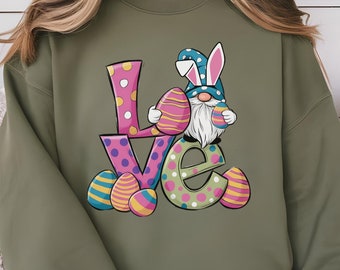 Easter Love Shirt,Easter Love Gnome Shirt,Easter Matching Family Shirt,Coquette Bow Bunny Ears Shirt,Cute Bunny Sweatshirt,Easter Rabbit Tee
