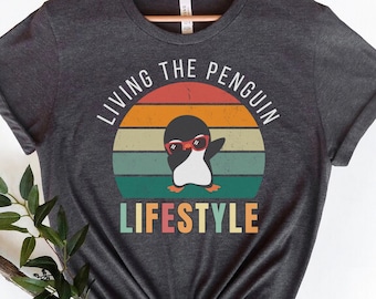 Living The Penguin Lifestyle, Retro Sunset Penguin T-Shirt,Penguin Shirts,Penguin Clothing,Penguin Lover Tee,Penguin Gift,Penguin Lover Gift