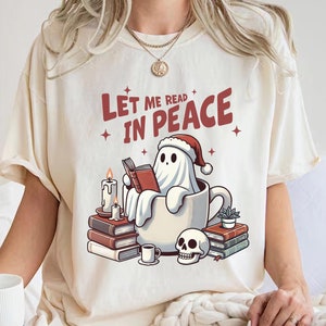 Let Me Read In Peace Sweatshirt,Bookworm Ghost Christmas Sweater,Christmas Book Tree Sweatshirt,Book Lovers Christmas,Holiday Teacher Gifts