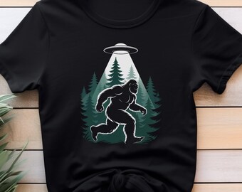 Funny Bigfoot And UFO Unisex Tshirt and Sweatshirt, Bigfoot Alien Shirt, Funny Women Gift,  Sasquatch Yeti Camping Tee
