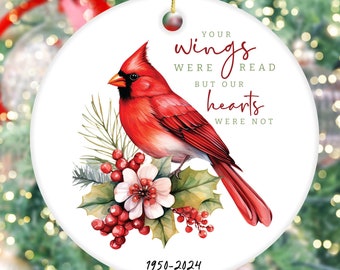 Adorno conmemorativo de cardenal, regalo de condolencias por la pérdida de la madre, adorno navideño de cardenal, adorno navideño de copo de nieve de cardenal para abuela y mamá