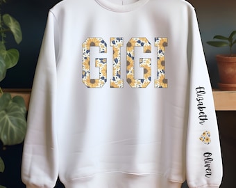 Floral GIGI Sweatshirt,Personalized Gigi Sweatshirt, Gigi With Grandkids Names Crewneck, Gift For New Gigi,Gift for grandma,Grandmother Gift