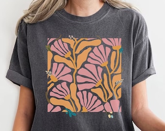 Camiseta de flores, camisa Boho Wildflowers, camisa Boho Flowers, camisa floral de cor confortável, camisa Boho para o dia das mães, camisa floral Cottagecore