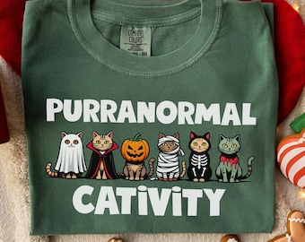 Purranormal Cativity Comfort Colors Cat Halloween Shirt,Funny Halloween Cat TShirt,Spooky Cat Lover Tee,Spooky Halloween Shirt for Cat Mom