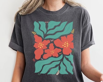 Camiseta de flores, camisa Boho Wildflowers, camisa Boho Flowers, camisa floral de cor confortável, camisa Boho para o dia das mães, camisa floral Cottagecore