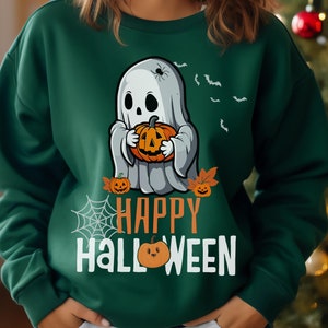 Happy Halloween Cute Ghost Sweatshirt,Funny Spooky Sweatshirt,Womens Ghost Sweatshirt,Spooky Season,Halloween Party Shirt,Fall Ghost Shirt