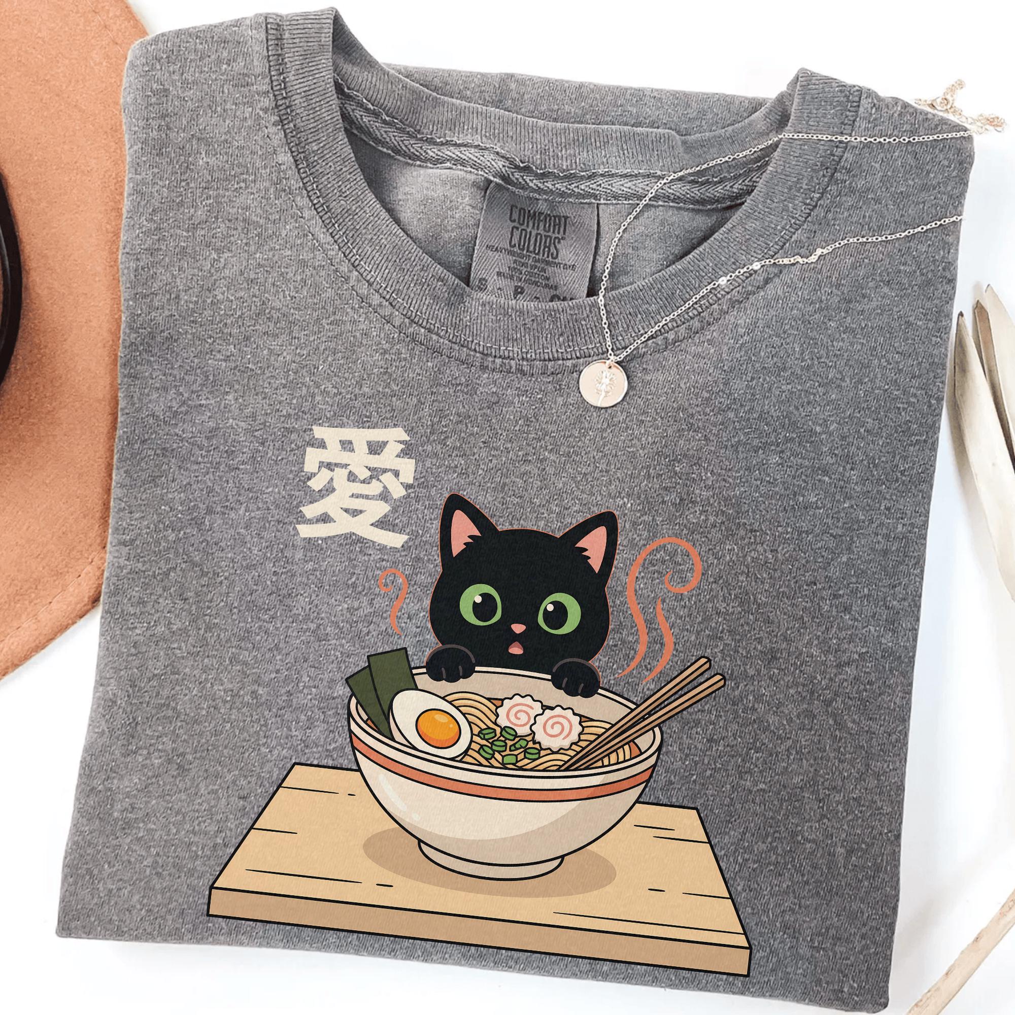 Ramen Cat Comfort Colors® Cute Kawaii Anime Shirt, Japanese Noodle Cat ...