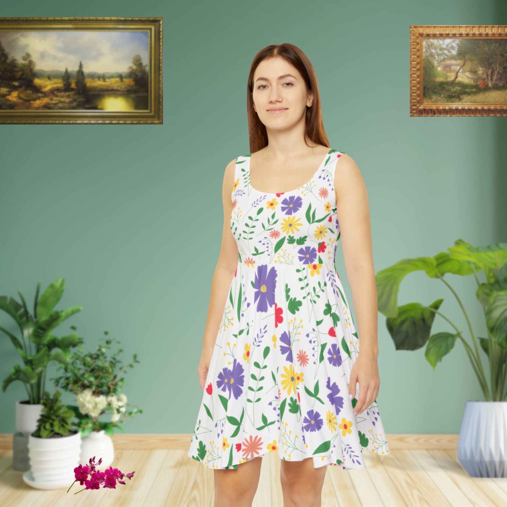 white floral chiffon double tier plunge skater dress Chiffon Burnout Skater Dress with Asymmetrical Tiered Skirt