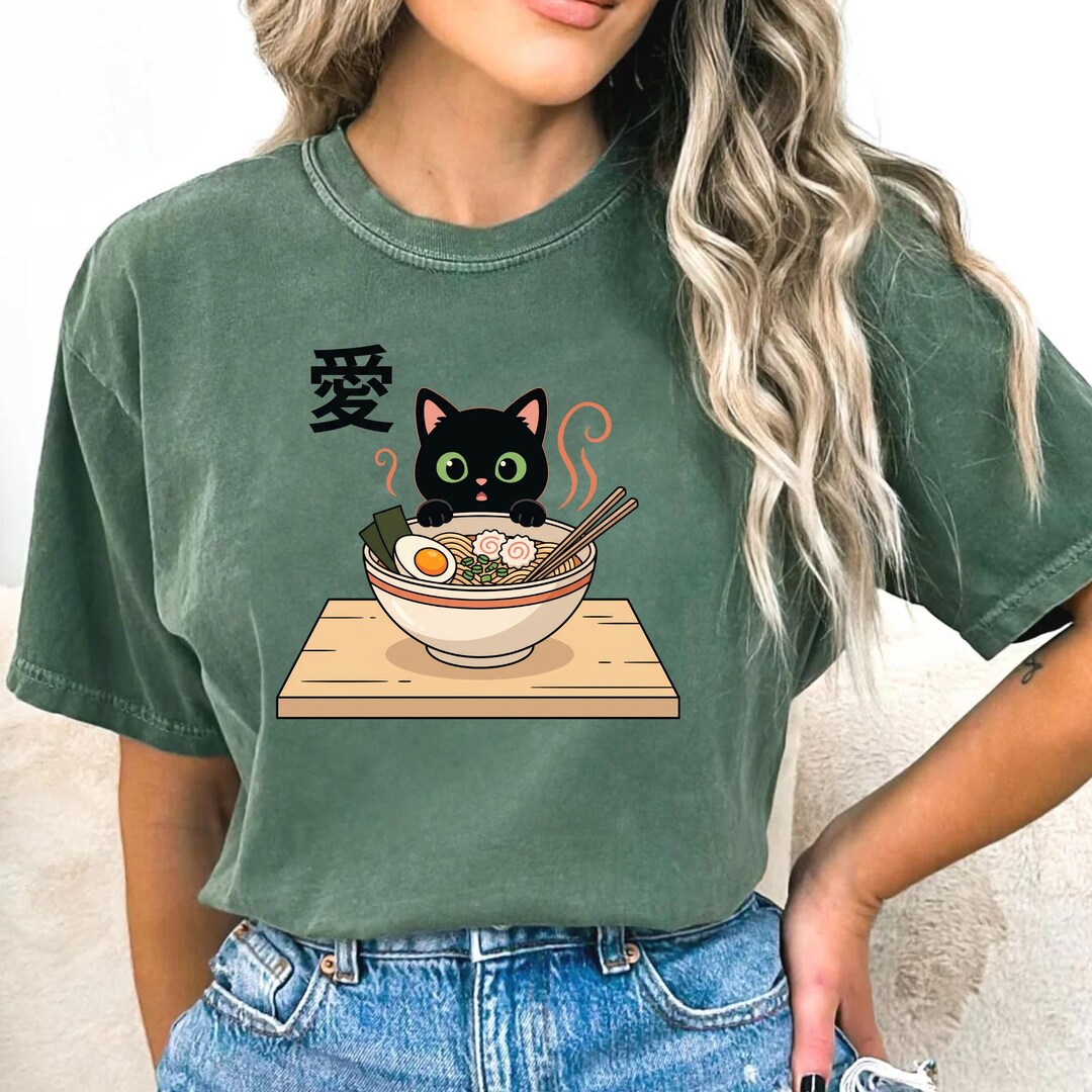 Ramen Cat Comfort Colors® Cute Kawaii Anime Shirt, Japanese Noodle Cat ...