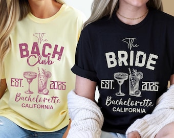 Magliette per addio al nubilato del Bach Club, Magliette per addio al nubilato personalizzate con nome e posizione, Magliette per damigelle d'onore per addio al nubilato di lusso del Social Club