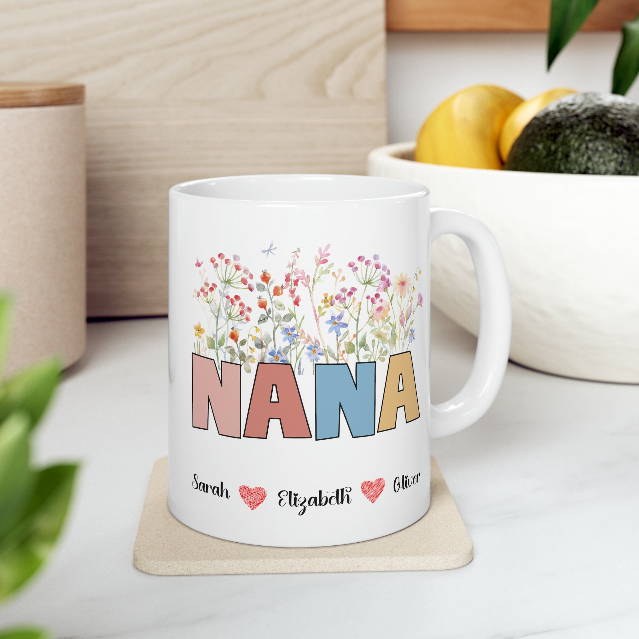 Floral Grandparent Mug Nana Mug,Gift for Nana,First Time Grandma Gift,Gift for Grandmother from Daughter Son Granddaughter,Gigi Mimi Gift