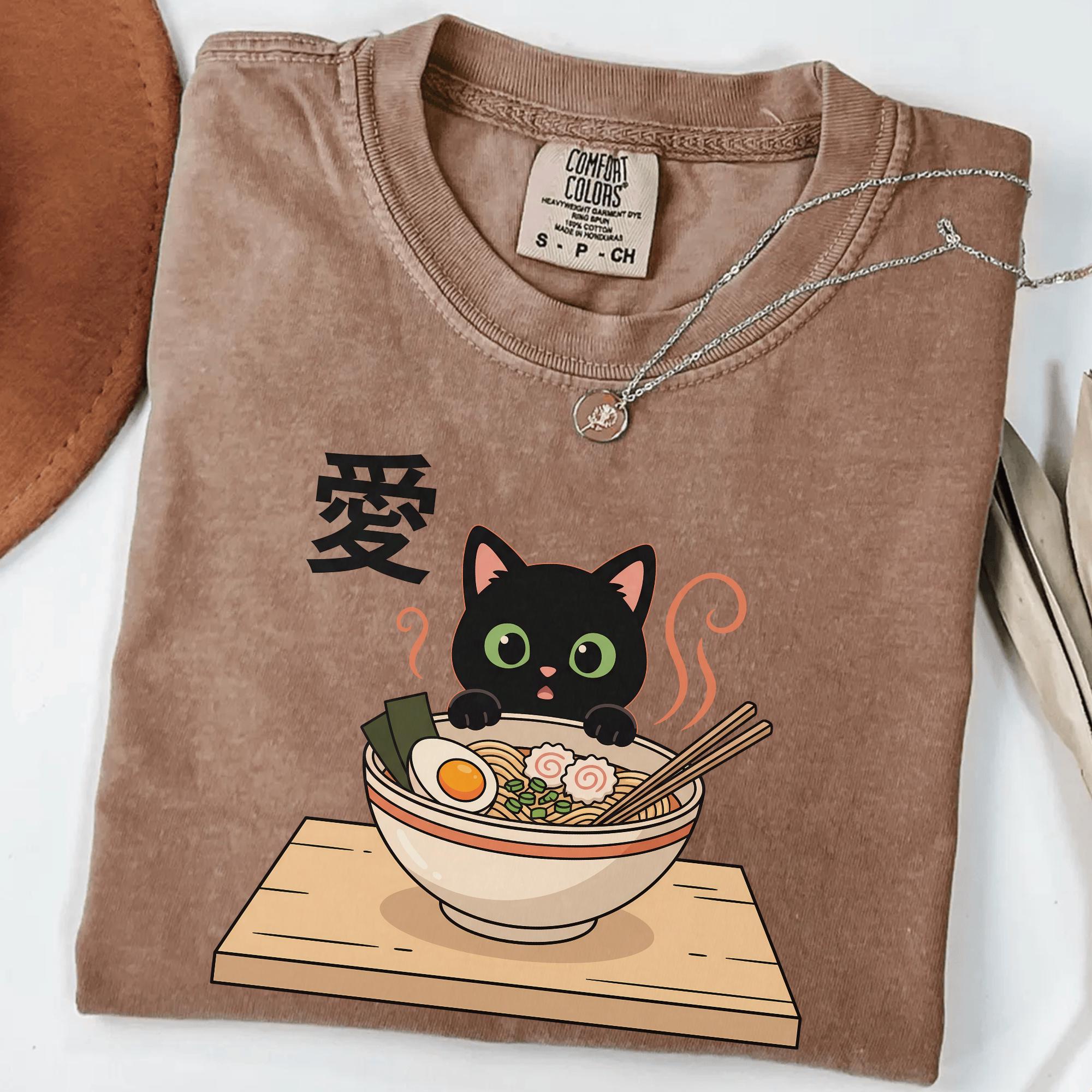 Ramen Cat Comfort Colors® Cute Kawaii Anime Shirt, Japanese Noodle Cat ...