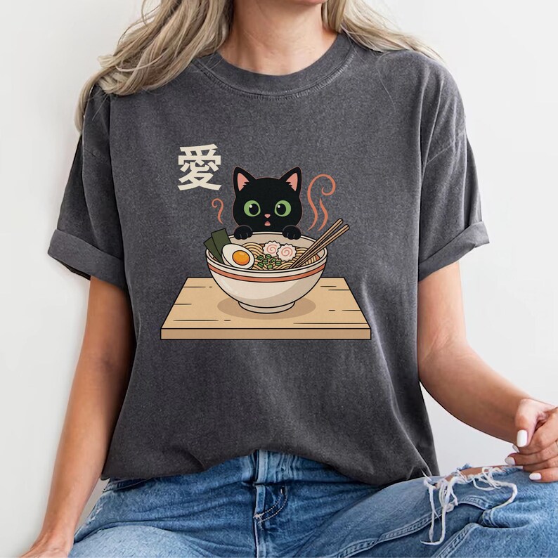 Ramen Cat Comfort Colors® Cute Kawaii Anime Shirt, Japanese Noodle Cat ...