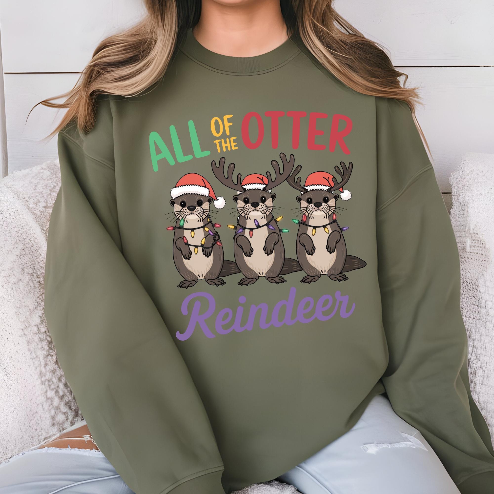Sweat-shirt "All Of The Otter Reindeer" - Pull Otter Lover Thème Noël - Taille XS