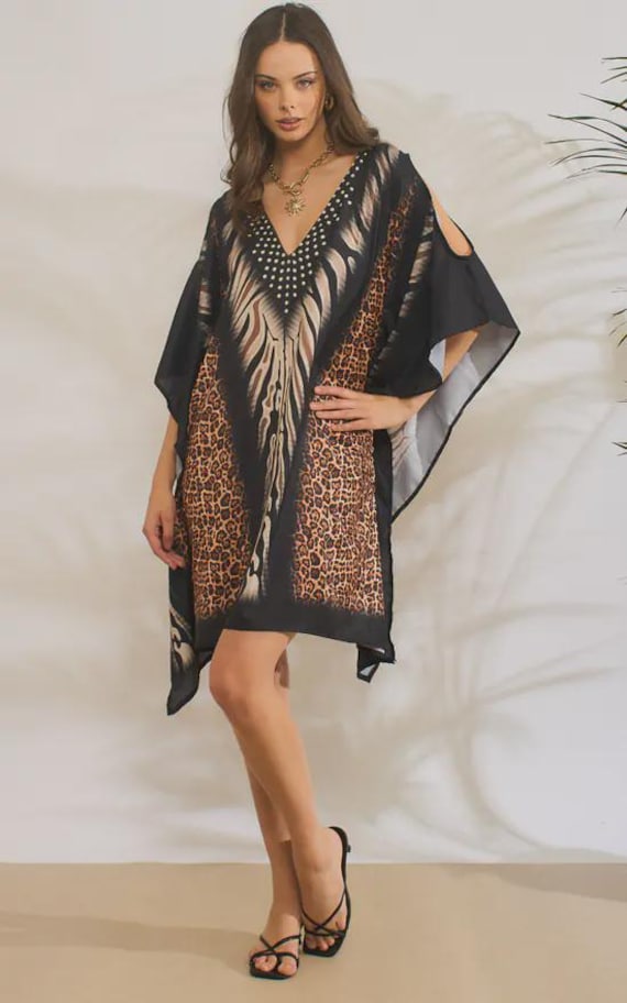 blue dress for baby girl AiiRZ AiiRZ Leopard Print Maxi Dress Spaghetti Strap Loose Fit Trapeze Summer Holiday Beach Resort Wear Flowy Long Dress with Animal Design Pattern main image 1