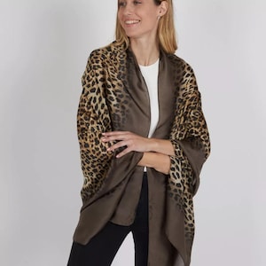 100 % Silk scarf soft wild leopard brown print