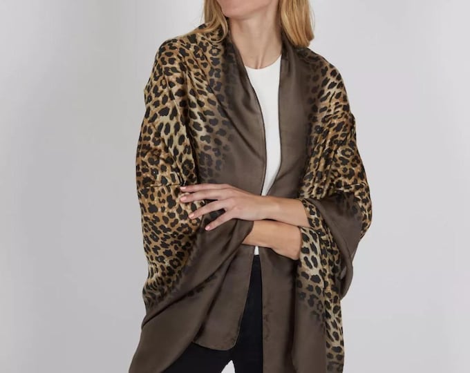 100 % Silk scarf soft wild leopard brown print