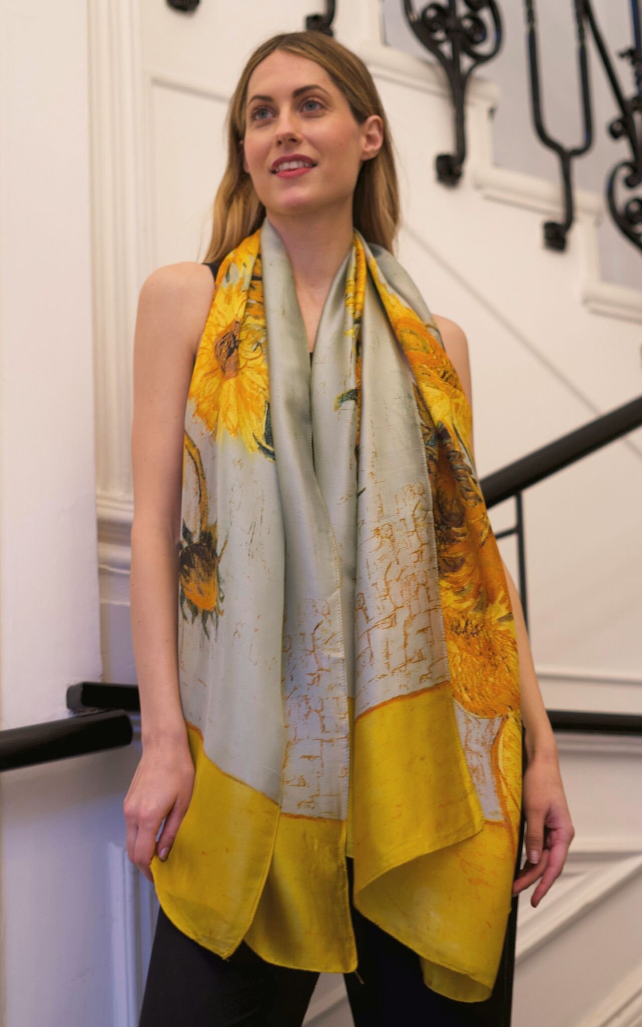 100% Silk Oblong Scarf – Vincent Van Gogh Irises Oil Painting Art Print – Unisex Wrap