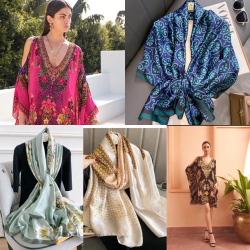 プリントディテール付きブルーショートカフタン - Etsy 日本