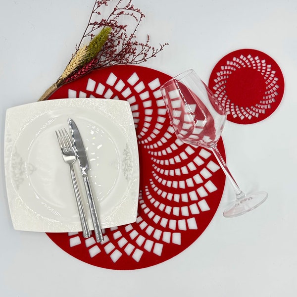 Set de table rond en feutre découpé en spirale de qualité supérieure (disponible en 33 cm et 36 cm)
