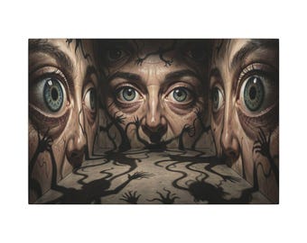 Lienzo mate con ojos de triple rostro surrealistas