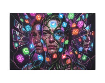 Retrato sobre lienzo con temática de adicción digital / Lienzo estirado mate