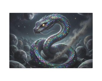 Lienzo mate con diseño de serpiente cósmica iridiscente