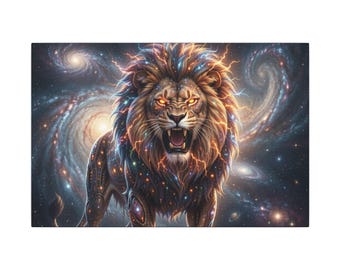 Cuadro de pared con lienzo mate del León Rugiente Cósmico / Lienzo estirado