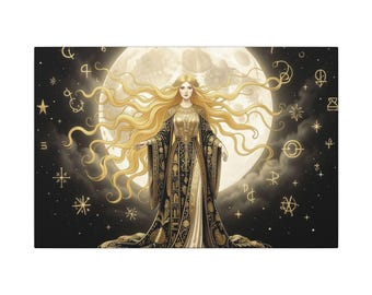 Ilustración de la Diosa de la Luna sobre lienzo mate / Cuadro de pared estirado