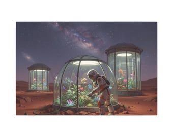 Astronauta cuidando la biosfera marciana (lienzo mate)