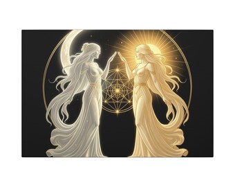Lienzo con diseño de diosas del sol y la luna / Cuadro de pared mate estirado