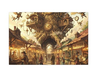 Mercado Steampunk Clocktree en lienzo mate
