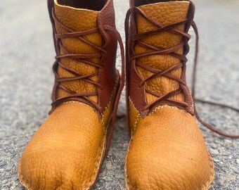 Hand Made Bison Hide Moccasins.