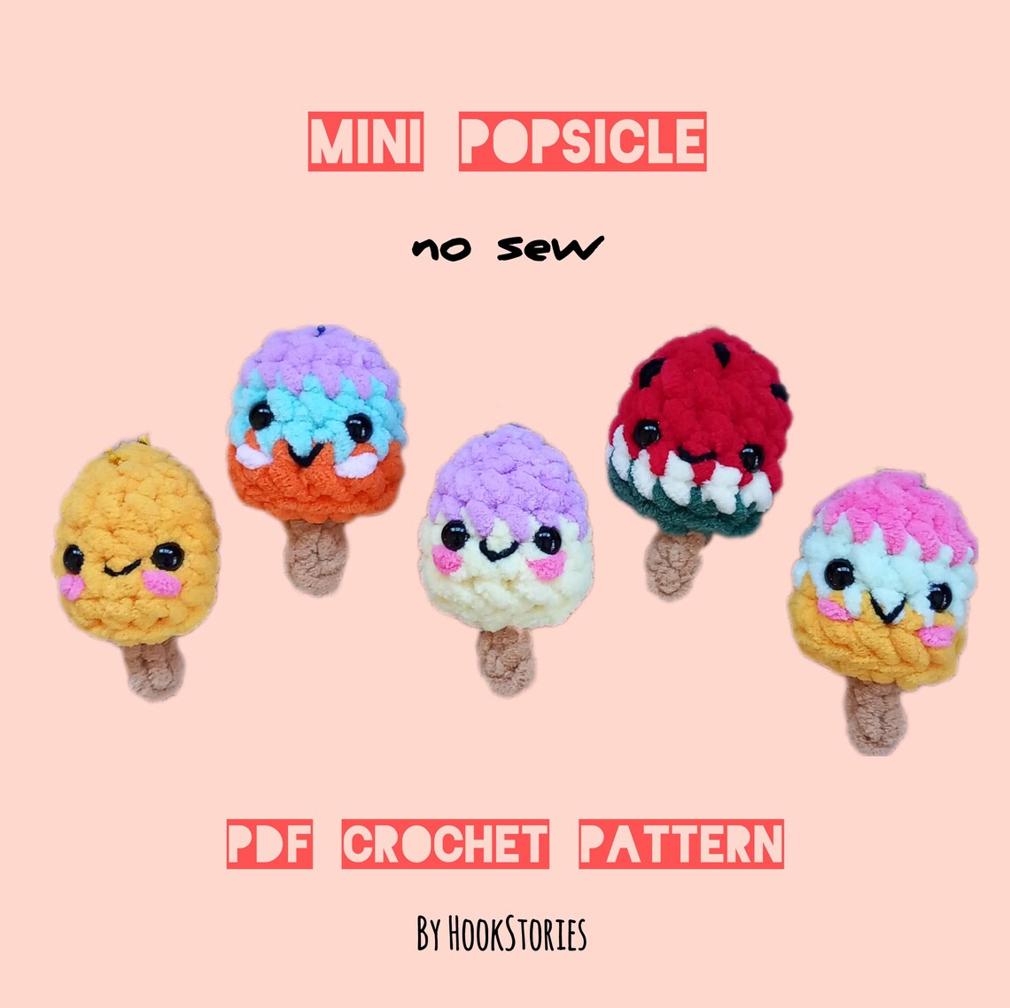 Mini Popcicle Pattern No Sew Mini Popsicle Crochet Pattern: Amigurumi Keychain (PDF) - Etsy