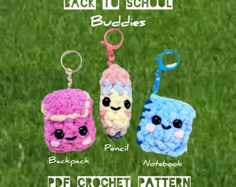 Back to School Crochet Keychain Patterns: Mini Pencil, Notebook, Backpack (PDF Pattern Bundle)
