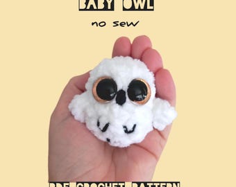 Baby Snowy Owl No Sew Crochet Pattern, Amigurumi Keychain (PDF Pattern)