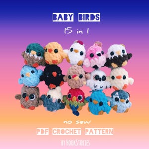 Pacote de padrões de crochê para passarinhos: 15 mini amigurumis sem costura em 1 (padrão em PDF)