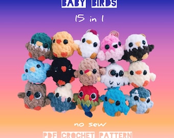 Lot de motifs au crochet Baby Birds : Minis Amigurumi sans couture 15 en 1 (Patron PDF)