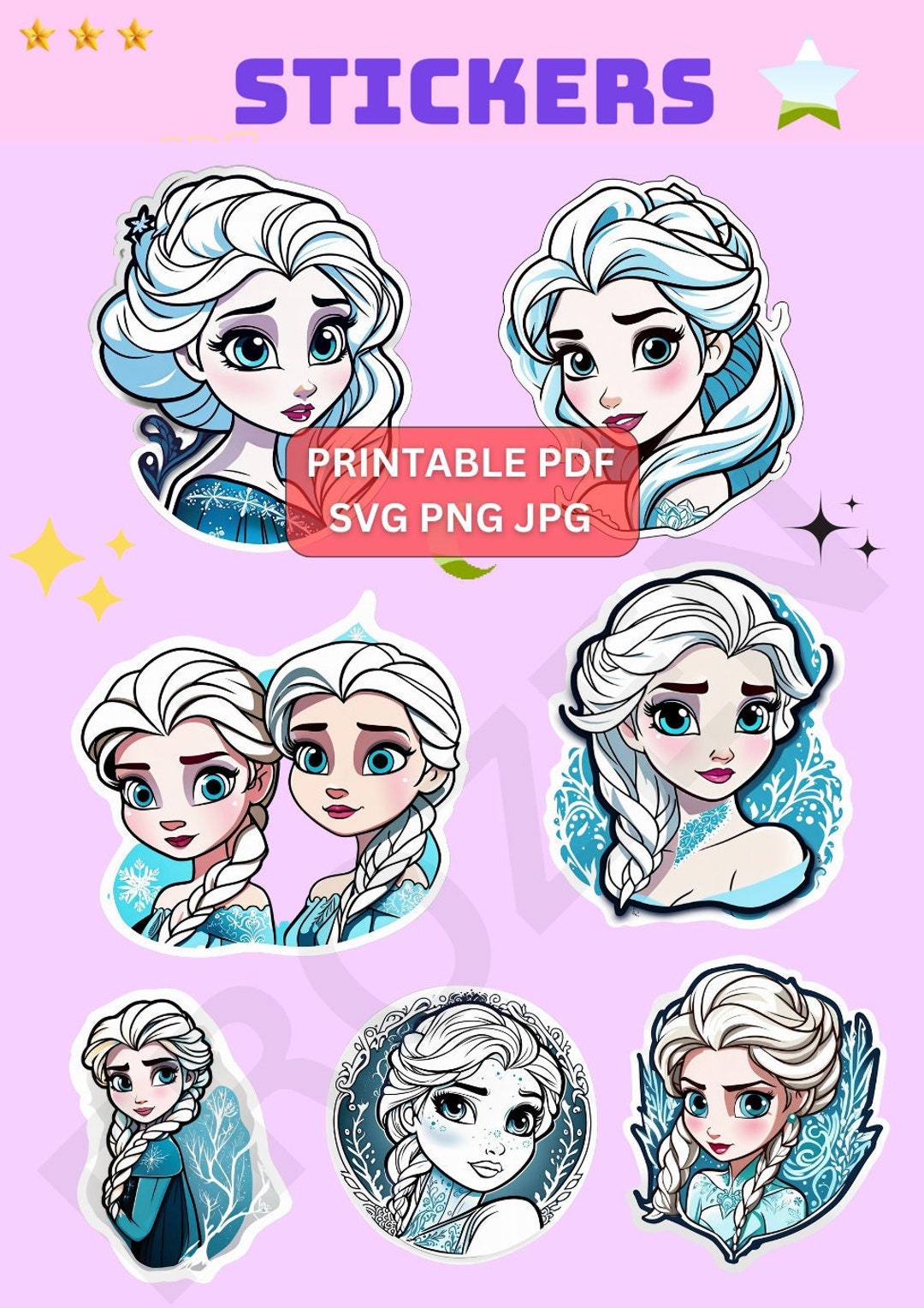 Printable Frozen Stickers Elsa Stickers Stickers for Kids Etsy