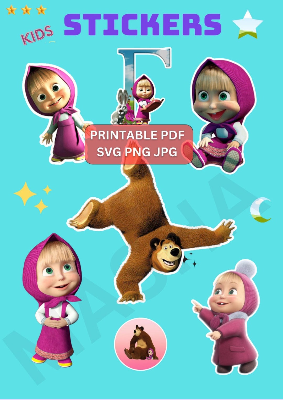 Masha and the Bear Stickers PNG PDF SVG Jpg Digital Download - Etsy