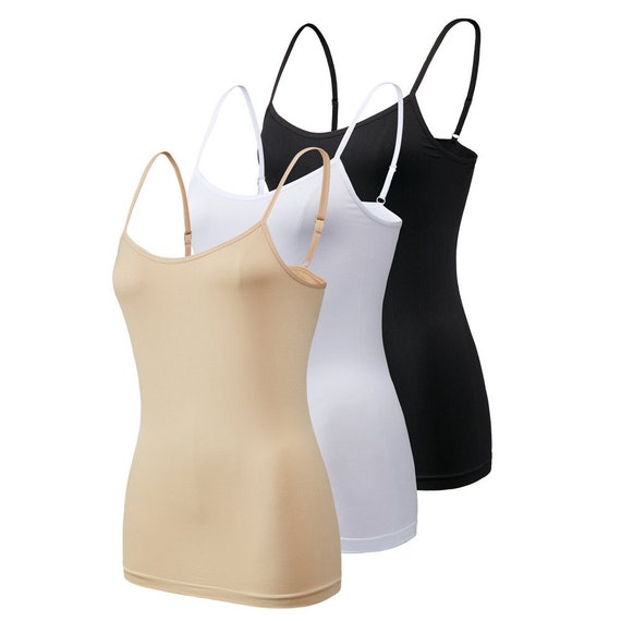 Womens Supersoft Vest Tops 3 Pack Camisoles Seamless Vests Soft Cami Black  White Stretch Top Plus Size Womens Vests Tops Multipack Holiday 