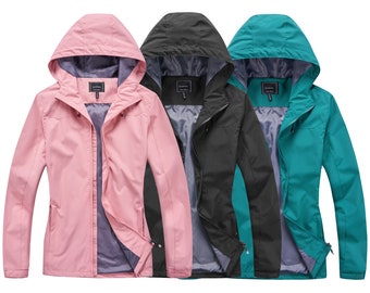 Blu Apparel Veste de pluie imperméable à capuche pour femme, coupe-vent, manteau de marche et de randonnée Vestes de printemps Royaume-Uni 8-20 ans Noir rose sarcelle