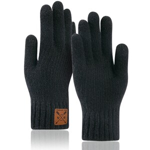 Gants thermiques d'hiver chauds à écran tactile Blu Apparel Homme Femme, poignets élastiques en tricot extensible Black